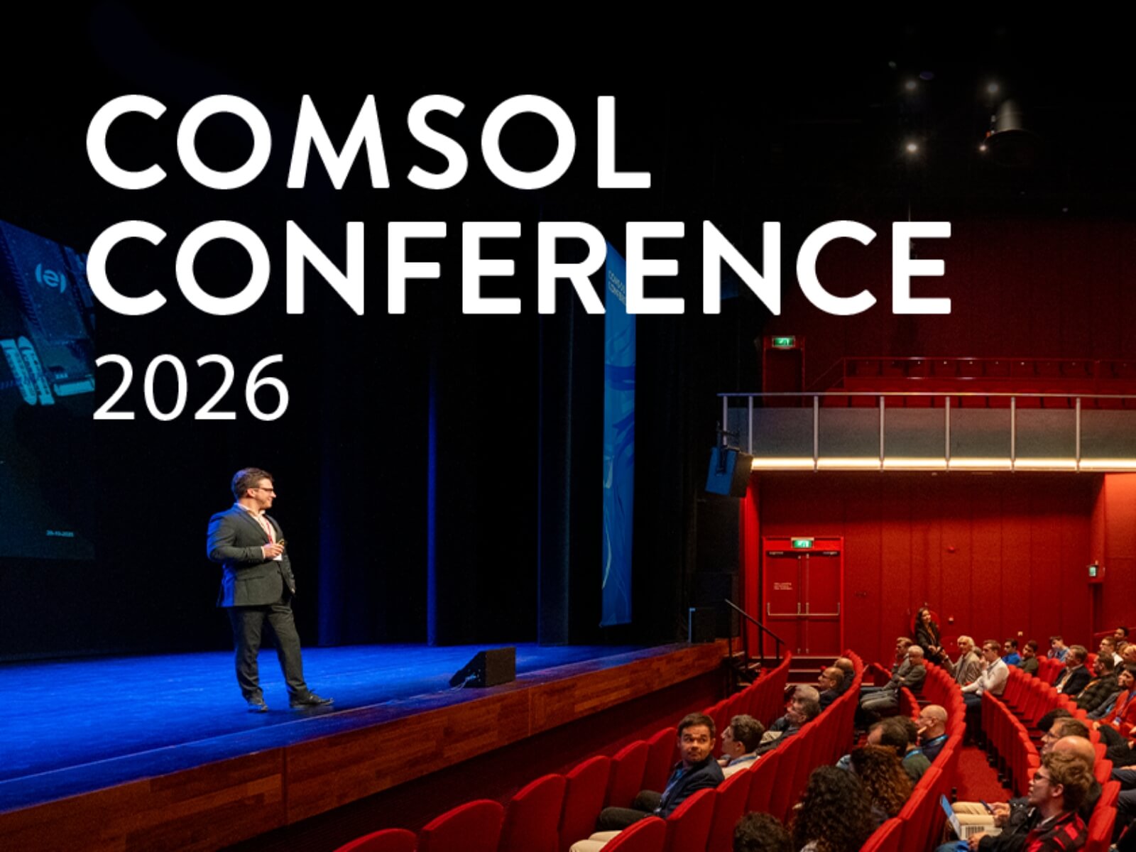 Annonce du programme de la Conférence COMSOL 2026, avec des étapes au Royaume-Uni, aux États-Unis, au Japon et en Inde